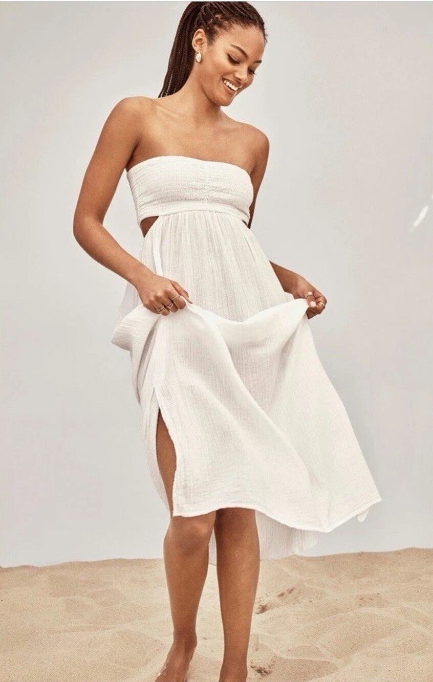 Sea Level Smocked Bodice Cotton Seersucker Cover-Up Dress Sz XS NWT $115